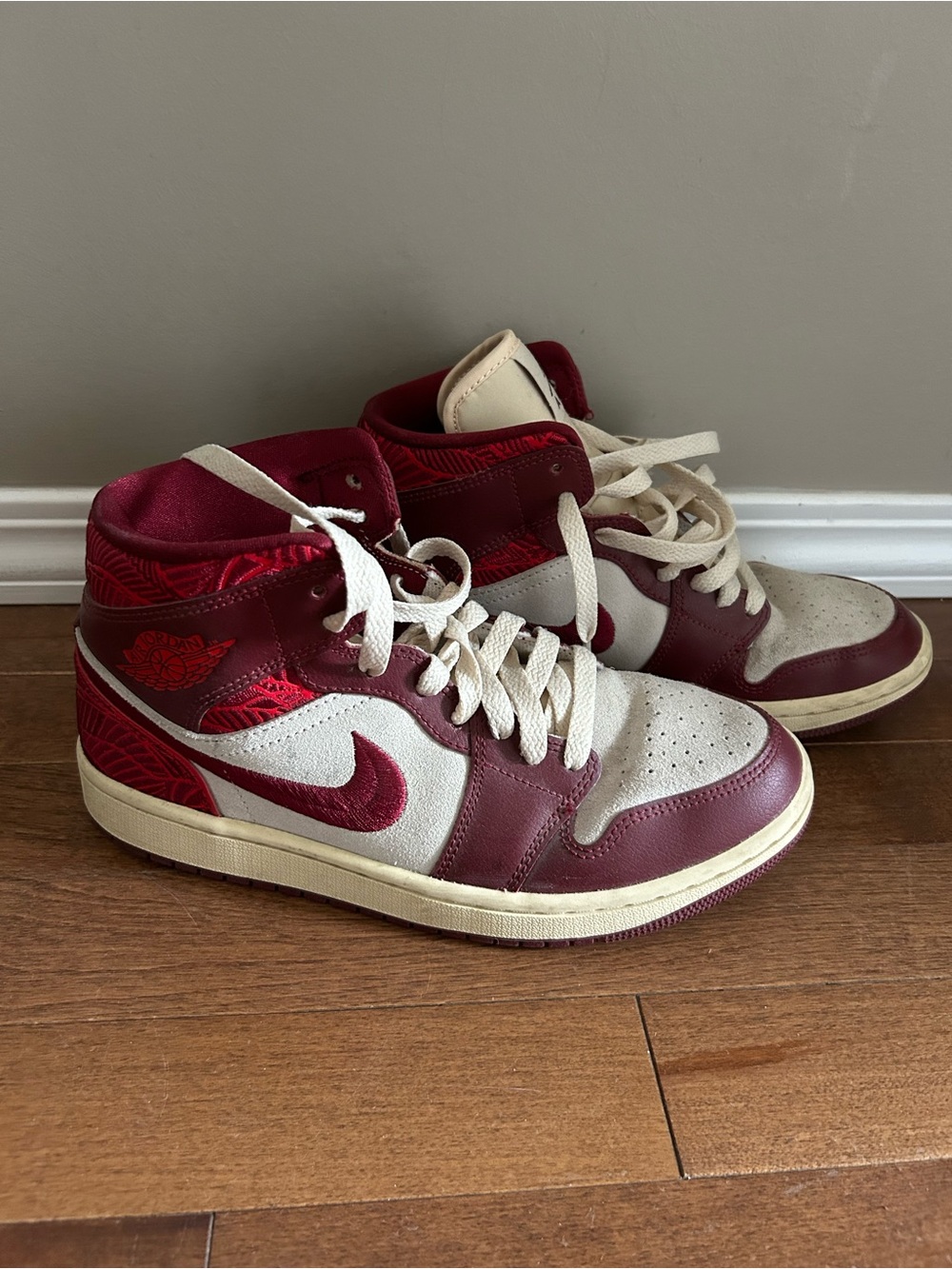 Nike Air Jordan 1 Mid Red and Cream high tops